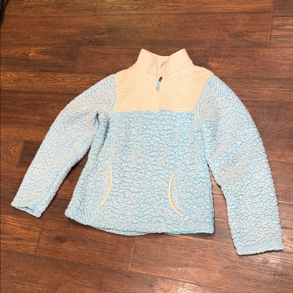 Kids Cozy Sherpa Pullover Jacket - Light Blue & Cream